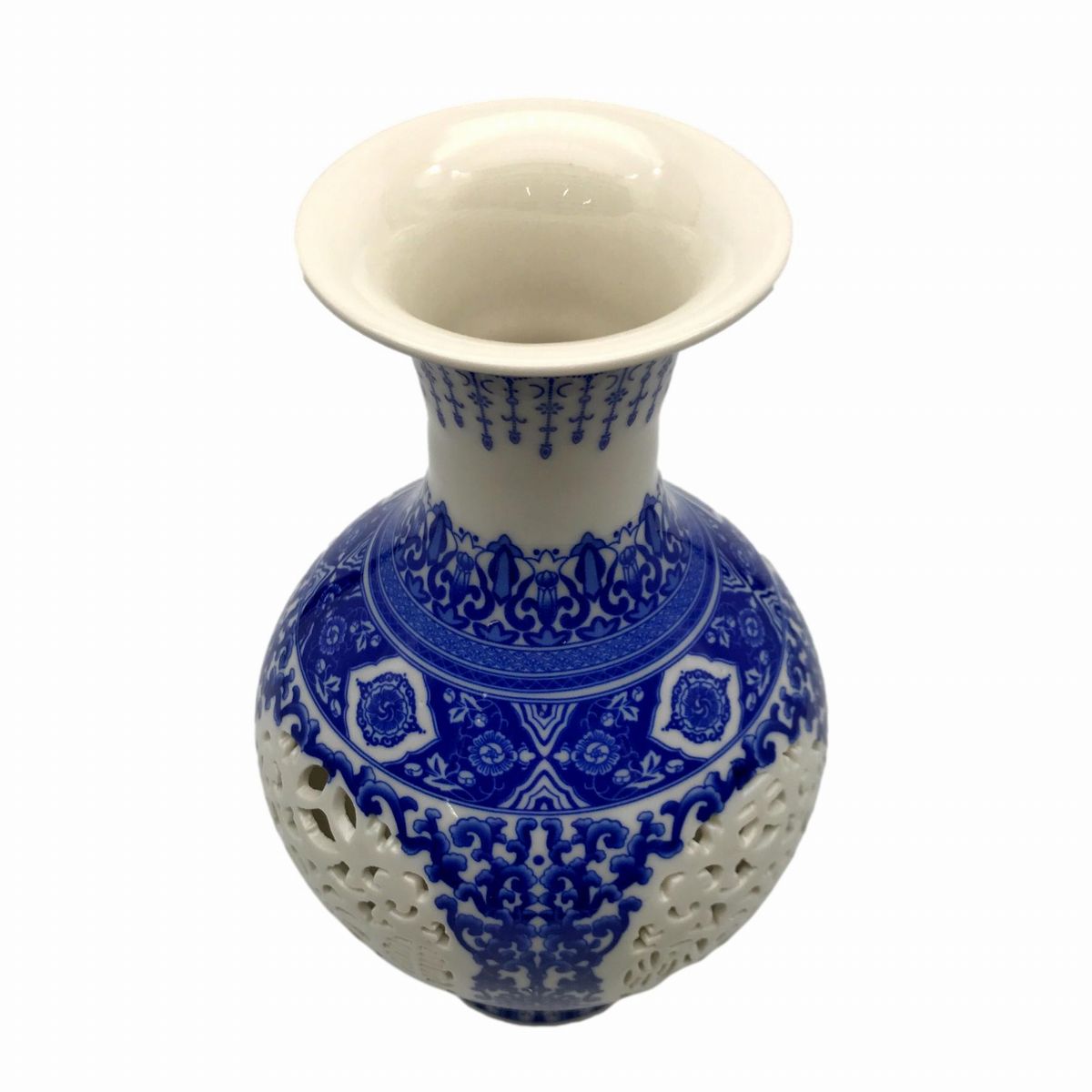 置物 花瓶 景徳鎮 透かし彫り 中国伝統柄 陶磁器製 (青花) | 輸入インテリア雑貨モノッコ