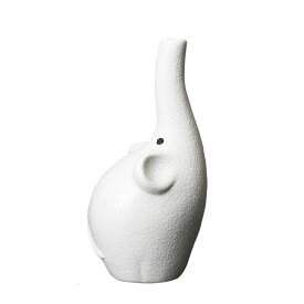 フラワーベース 一輪挿し 鼻を高く突き上げるゾウ シンプル 陶器製 (ホワイト)