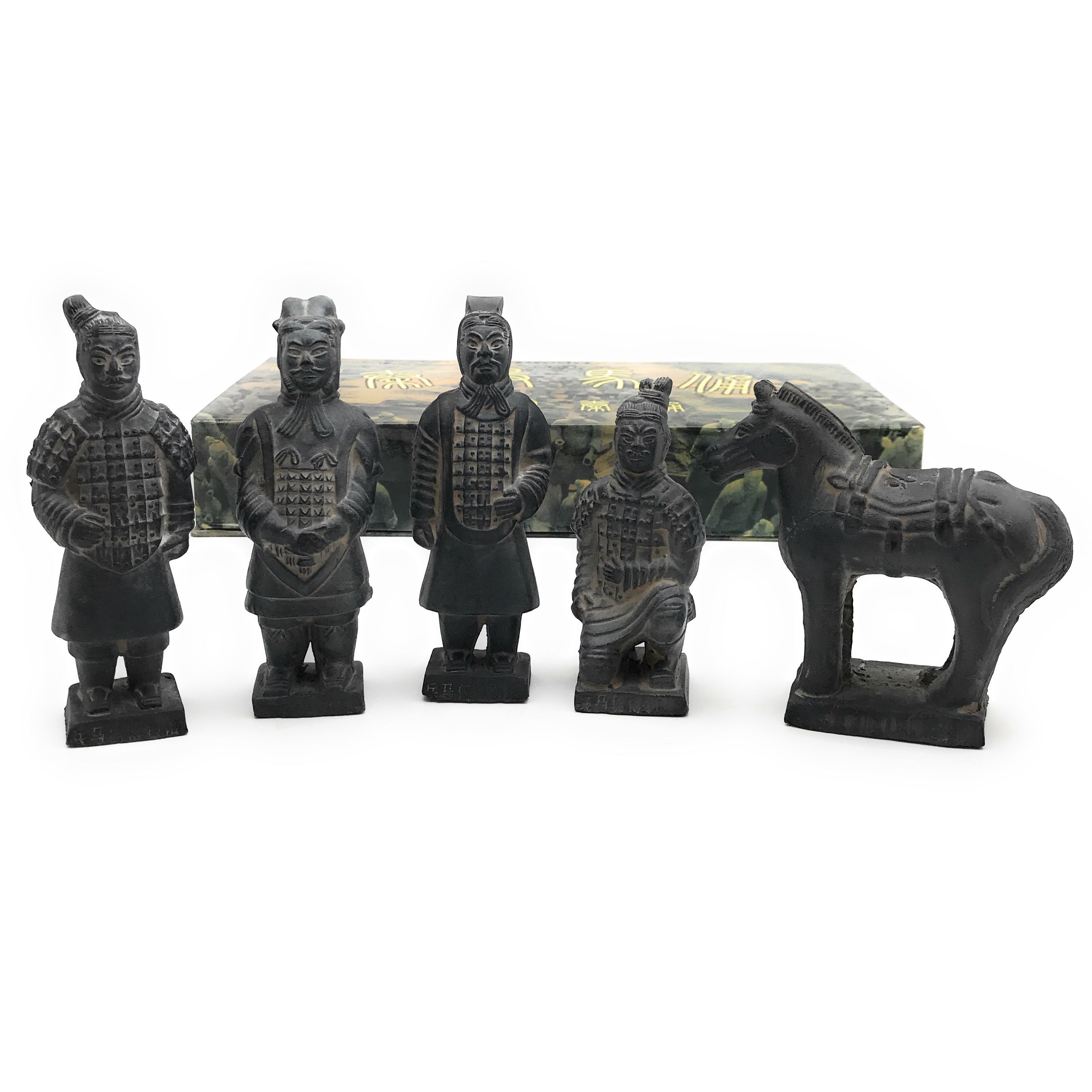 置物 兵馬俑 ミニチュア 陶器製 青銅色 5点セット | 輸入インテリア雑貨モノッコ
