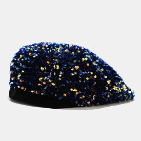 【50％OFF（半額）クーポン配布中】ベレー帽 スパンコール装飾 キラキラ (ブルー)