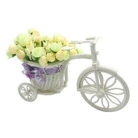 【50％OFF（半額）クーポン配布中】置物 ミニバラを乗せた小さな白い自転車 (シャンパン系)