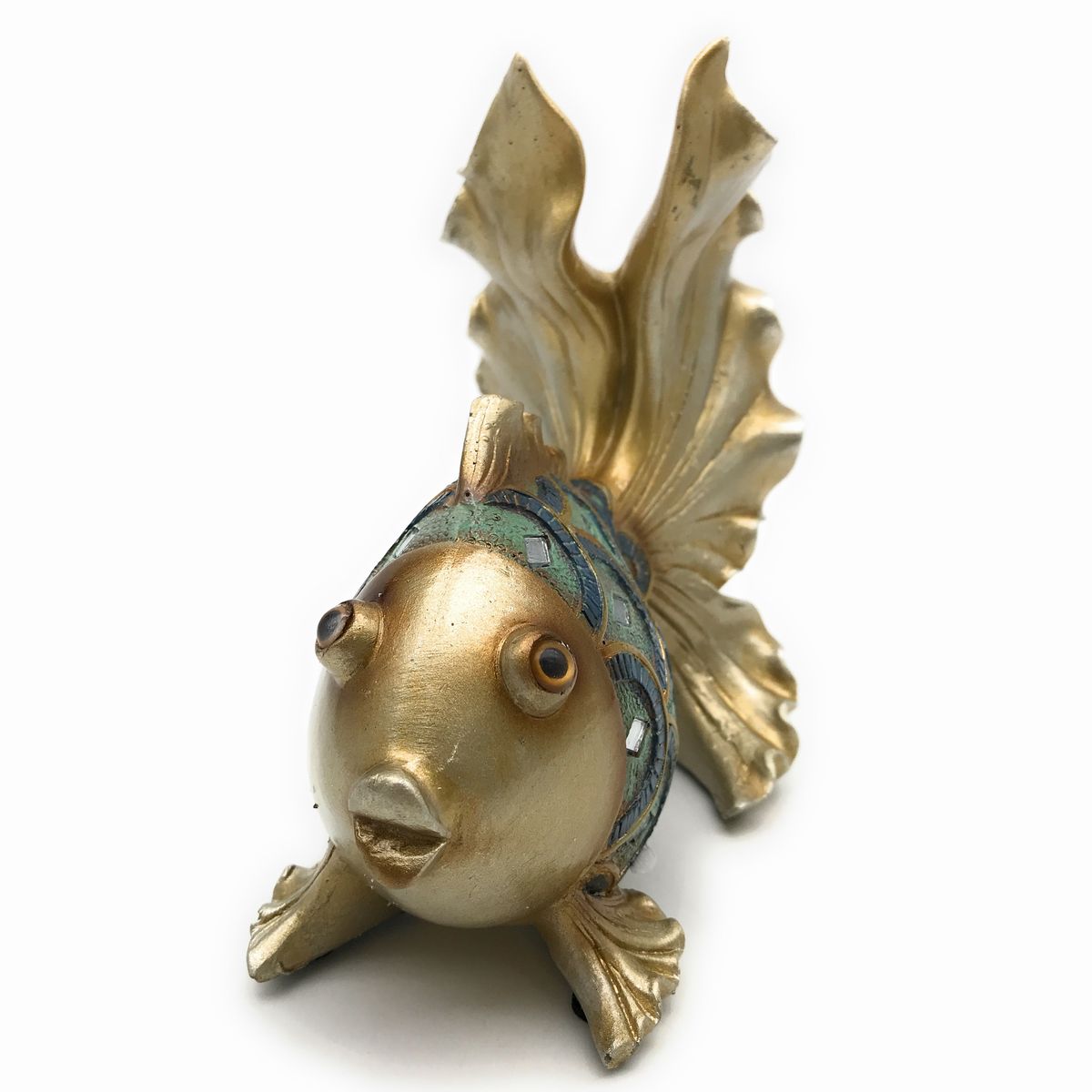 No.1に挑戦!】 置物 ゴールドの金魚 青いウロコ 立派な尾びれ 彫刻風