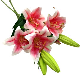 造花 カサブランカ ユリ 花2個 つぼみ 葉付き 3本セット (ピンク)