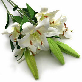 造花 カサブランカ ユリ 花2個 つぼみ 葉付き 3本セット (ホワイト)