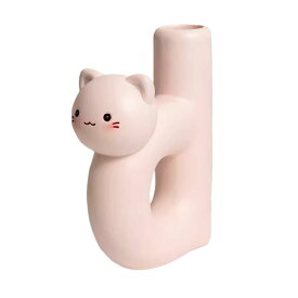 フラワーベース 造花用 猫モチーフ 英文字風デザイン ナチュラルカラー (ピンク)