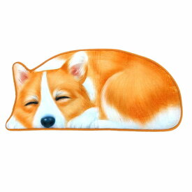 【訳あり】デザインマット 玄関マット ダイカット 眠っている犬 3D風 リアル 滑り止め加工 (コーギー)