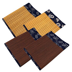 テーブルランナー 和モダン 花柄 和柄 竹製 紺色 ナチュラル ブラウン 小 30×90cm 大 30×180cm