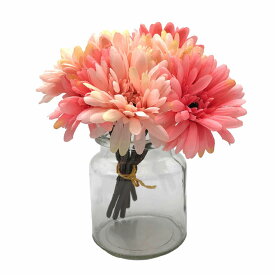 【50％OFF（半額）クーポン配布中】造花 ガーベラ ガラスの花瓶入り かわいいインテリアフラワー (ピンク)