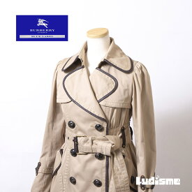 【古着】バーバリー ブルーレーベル BURBERRY BLUE LABEL トレンチコート 36 ベージュ レディース レザーパイピング 変形トレンチ ステンカラーコート ロングコート アウター【中古】【ブランド古着】【USED】