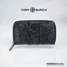 トリーバーチ TORY BURCH 長財布 ラウンドファスナー ロゴプレート レザー パイソン柄 ユニセックス 美品 【中古】