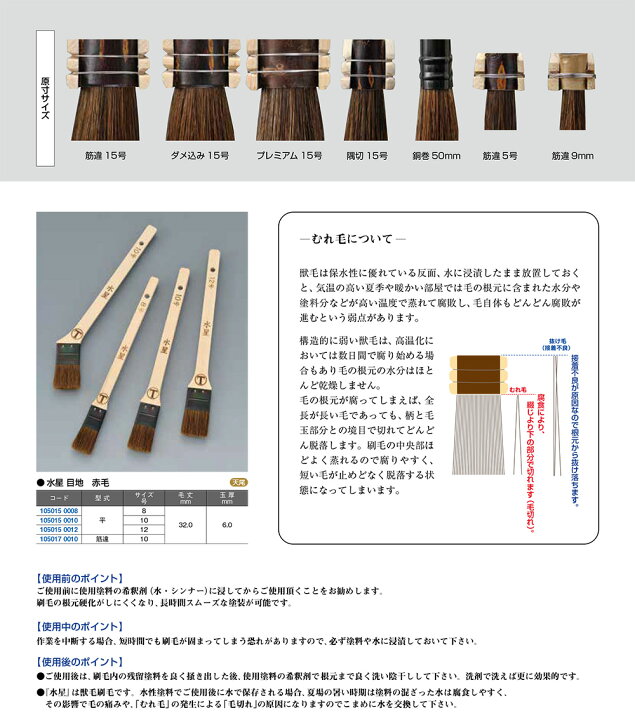 楽天市場】大塚刷毛製造 刷毛 水星 目地 平 赤毛 8号 10号 12号 50本 