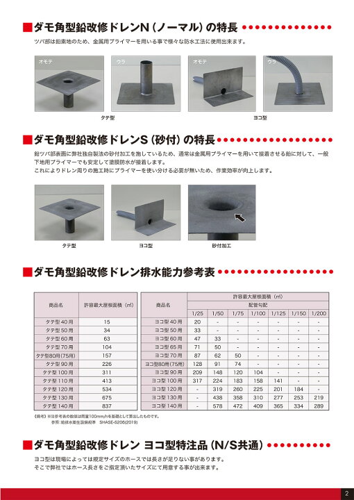 楽天市場】山装 ダモ角型鉛改修ドレンN タテ型 ＜60・70・80・90 屋上 