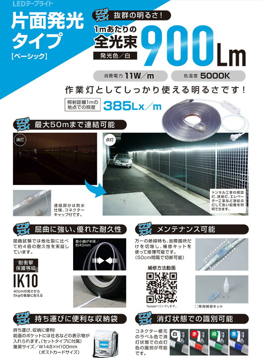 楽天市場】ハタヤ HATAYA LEDテープライト 片面発光タイプ LTP-5S 5m 