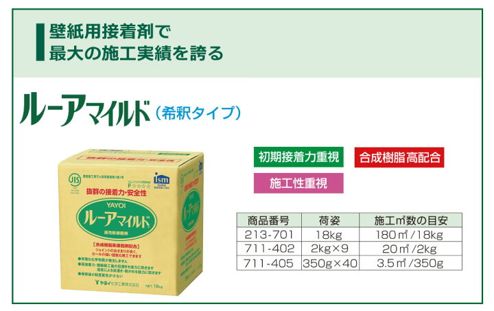 楽天市場】ヤヨイ化学 ルーアマイルド 壁紙施工用でん粉系接着剤＜18kg 