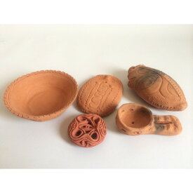 縄文土器5つセット　耳飾り　土板　縄文皿　手燭　亀型土製品