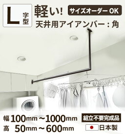 【100円OFFクーポン/20日・21日限定】【 L字型 】【 軽いアイアンで天井負担減！10mm刻みでサイズが選べる 天井用アイアンバー】【 幅100〜1000mm 】角パイプ 吊り下げ アイアンバー 日本製【 monoKOZZ 】( ものこっつ )【レビューで限定特典】