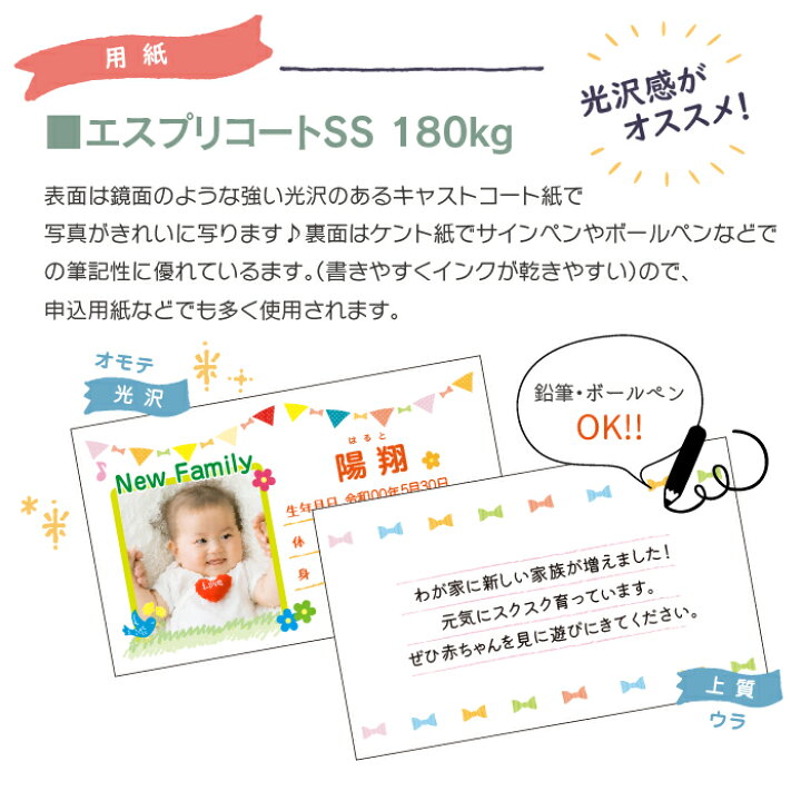 楽天市場 Lineで簡単 100枚 出産報告 出産内祝い 写真入り 出産 内祝い 内祝 メッセージカード メッセージ カード ハガキ 名刺サイズ 命名紙 命名書 誕生 出産 赤ちゃん お返し ギフト 写真 子ども 名入れ 命名 印刷 オリジナル 報告 記念品 Monolike