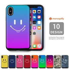 【 monospiffy 】 iPhone11 SE3 X/XS対応 ハードケース icカード 収納 インスタ映え 流行 トレンド スマイル フェイス ニコちゃん スマイリー グラデーション 迷彩 カラフル メール便対応 iPhoneXS Max XR iPhone8plus Galaxy S9 SC-02K対応 ケース