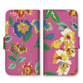 全機種対応 手帳型 スマホケース SIMフリー対応花柄 フラワー お花 植物 春 かわいい 可愛い 手書き カラフル ピンクカードホルダー付き レザーケース iPhone14 13 12mini Pro Max SE(第3世代) Galaxy Xperia AQUOS