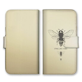 全機種対応 手帳型 スマホケース SIMフリー対応ミツバチ 蜜蜂 ハチの様に刺せ sting like a bee シンプル イラスト おしゃれ かっこいい ベージュ グレーカードホルダー付き レザーケース iPhone14 13 12mini Pro Max SE(第3世代) Galaxy Xperia AQUOS