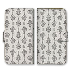 全機種対応 手帳型 スマホケース SIMフリー対応 ダマスク ハーリキン 柄 模様 デザイン 芸術 アート おしゃれ シンプル かわいい オススメ 大人 シック 人気 ダークグレー 黒 ブラック set15709 i