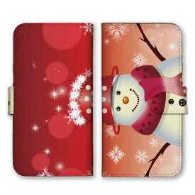 全機種対応 手帳型 スマホケース SIMフリー対応 クリスマス X'Mas スノーマン 雪だるま かわいい 大人 素朴 ほのぼの レッド 赤色 set17937 iPhone14 13 12mini Pro Max SE(第3世代) Galaxy Xperia AQUOS