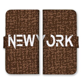 全機種対応 手帳型 スマホケース SIMフリー対応 NEW YORK ニューヨーク ブラウン ベージュ 茶色 渋い シンプル クール iPhone14 13 12mini Pro Max SE(第3世代) Galaxy Xperia AQUOS
