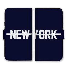 全機種対応 手帳型 スマホケース SIMフリー対応 NEW YORK ニューヨーク ロゴ 英字 英語 シンプル ネイビー ホワイト 紺色 白 かっこいい iPhone14 13 12mini Pro Max SE(第3世代) Galaxy Xperia AQUOS