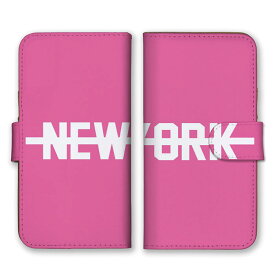 全機種対応 手帳型 スマホケース SIMフリー対応 set21723 NEW YORK ニューヨーク ロゴ 英字 英語 シンプル ピンク ホワイト 桃色 白色 かっこいい iPhone14 13 12mini Pro Max SE(第3世代) Galaxy Xperia AQUOS