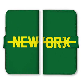 全機種対応 手帳型 スマホケース SIMフリー対応 set21730 NEW YORK ニューヨーク ロゴ 英字 英語 シンプル グリーン イエロー 緑色 黄色 かっこいい iPhone14 13 12mini Pro Max SE(第3世代) Galaxy Xperia AQUOS