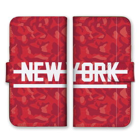 全機種対応 手帳型 スマホケース SIMフリー対応 NEW YORK ニューヨーク ロゴ 英字 英語 シンプル レッド ホワイト 赤色 迷彩柄 カモフラ柄 ミリタリー かっこいい iPhone14 13 12mini Pro Max SE(第3世代) Galaxy Xperia AQUOS