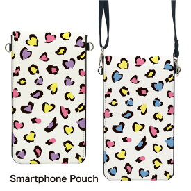 No38 Heart Leopard スマホポーチ スマートフォンポシェット ポシェット iPhone Android タッチ操作対応 ショルダーベルト 肩掛け 斜め掛け ポーチ 合皮 帆布 ジャケット ハート 豹柄 可愛い ヒョウ柄 カラフル 大人女子 d:pat スマホショルダー