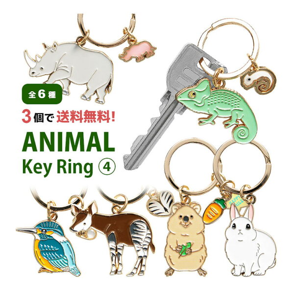 【3個買うと送料無料！】 全6種 アニマル キーリング 第4弾 | 鍵 かわいい リング 便利 キーホルダー グッズ ウサギ オカピ カメレオン 哺乳類 爬虫類 鳥 ゆるかわ オシャレ アクセサリー プレゼント ギフト プチギフト キーチャーム 雑貨 キーチェーン 動物 バッグチャーム