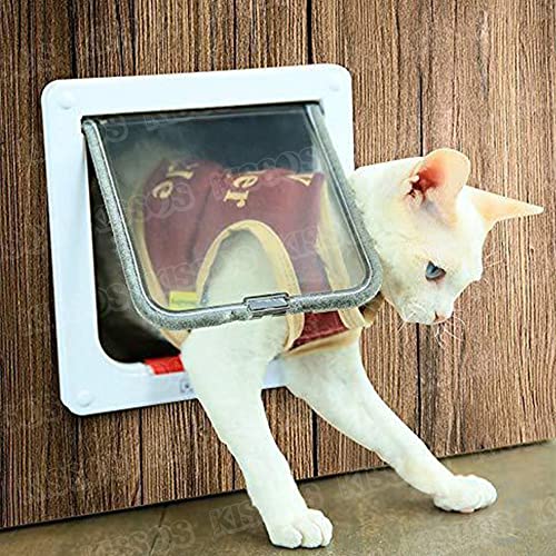 4WAY ペットドア 小型 中型 犬 猫 ペット 出入り口 ドア 扉 ホワイト (XLサイズ)