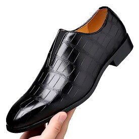 キッソス（KISSOS） メンズ ビジネス シューズ エンボス 紳士靴 ドレス ドライビング 通勤 パーティー 履きやすい (ブラック, 26.5cm(43))