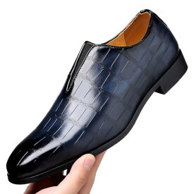 キッソス（KISSOS） メンズ ビジネス シューズ エンボス 紳士靴 ドレス ドライビング 通勤 パーティー 履きやすい (ブルー, 26.5 cm)