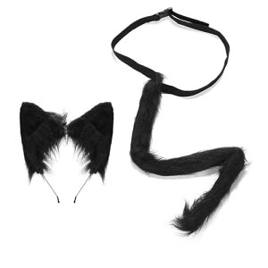コスプレ ハロウィン 猫耳 しっぽ 尻尾 キツネ 狐 アニマル カチューシャ ヘアバンド 髪飾り アクセサリー 仮装 変装 パーティ (ブラック)