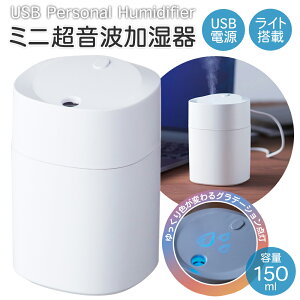 加湿器 卓上 超音波加湿器 コンパクト USB給電式 卓上加湿器 150ml 小型 乾燥対策 ミスト加湿器 静音 上から給水 予備 替え芯付 車載 シンプル 潤い 送料無料 100T◇ 加湿器U-150