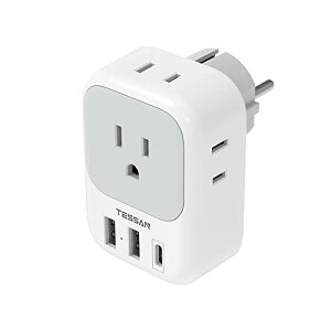 TESSAN �ϊ��v���O �؍��C�O SE�^�C�v �R���Z���g�ϊ��� 4��AC������ 1USB-C�|�[�g 2USB-A�|�[�g�t�� �h�C�c�A�t�����X�A�I�����_�A�n���K���[�A�X�y�C�����[���b�p�Ȃǂ̍��ɑΉ�