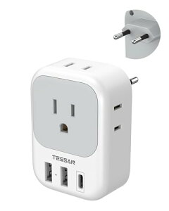 TESSAN �ϊ��v���O C�^�C�v �C�O���s�p �ϊ��A�_�v�^�[ �؍� �R���Z���g�ϊ� 4��AC������ 2USB-A��USB-C�|�[�g�t�� �؍�/�C�^���A/�X�y�C��/�h�C�c/�x�g�i��/�I�[�X�g���A���[���b�p�Ȃǂ̍��ɑ�