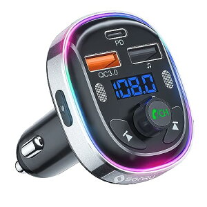 �y 2026�i�����f���zSONRU FM�g�����X�~�b�^�[ Bluetooth 5.3 �f���A���}�C�N �m�C�Y�y�� �ԍڏ[�d�� 3�|�[�g USB&Type-C QC3.0�}���[�d PD30W�Ή� �ԍ�FM�g�����X�~�b�^�[ 12V/24V�ԑΉ� �n���Y�t���[�ʘb