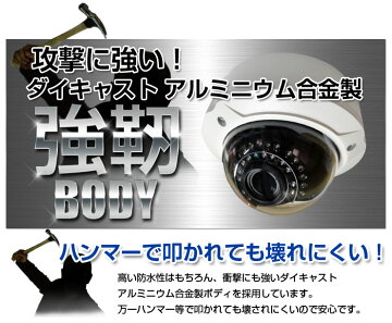 【完全防水IP66】【耐衝撃!金属製】壊されにくいドーム型バリフォーカルレンズカメラズームカメラ【広角2.8mm〜望遠12mm】防犯カメラ監視カメラ