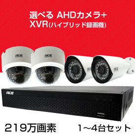 防犯カメラ 監視カメラ★SONY【219万画素 AHD 高画質 [バレット・ドーム・防犯灯]選べるカメラ1〜4台セット+XVR（ハイブリッド録画機)】 モーション検知 [防水 暗視 広角 高解像度] 外出先からスマホで遠隔監視 スマホ 屋内 屋外 ACE【1年保証】