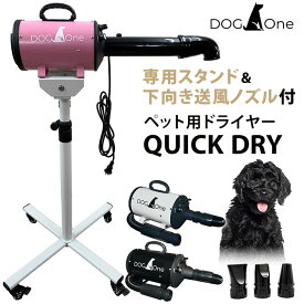 DOG One QUICK DRY クイックドライ ペットドライヤー 専用スタンド＆下向き送風ノズル付セット ブロワー ドッグワン ノズル3種付 大風量 温風 業務用 中型兼 小型犬 犬 猫 ドライヤー ST-MART【ポイント3倍】