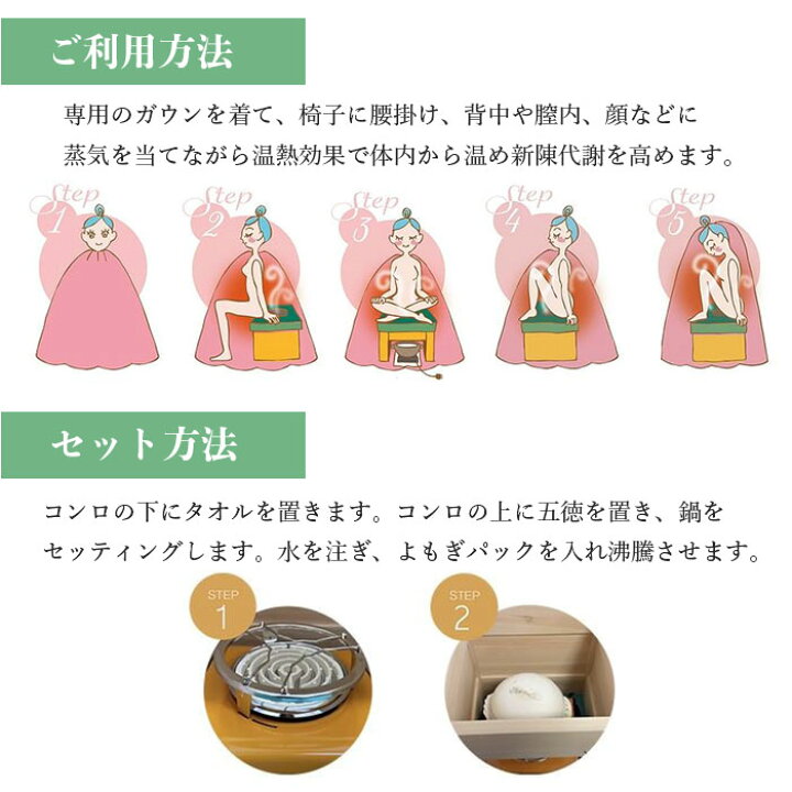 楽天市場】【メーカー直送】yomogina よもぎ蒸しセット 家庭用セット 