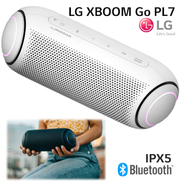 即納品 LG XBOOM Go 捧呈 PL7 テレビで話題 ポータブルスピーカー ステレオ カラー：白色 ホワイト メリディアンサウンド搭載 Bluetooth IPX5 LEDライト SOUND オーディオ 耐水性 MERIDIAN スピーカー 持ち運べる 音楽と連動