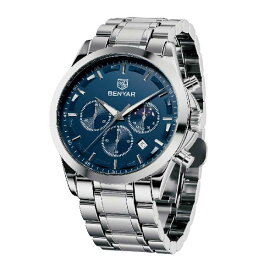 (ベニア) BENYAR メンズ腕時計 アナログ クォーツムーブメント スタイリッシュなクロノグラフ カジュアルでスポーティなデザイン エレガント 30 m防水 男性向けギフト ブルーB