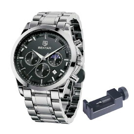 BENYARメンズ 腕時計アナログクォーツムーブメントクロノグラフ ウォッチ カジュアルスポーツデザイン ステンレスストラップ 30M防水エレガントギフト
