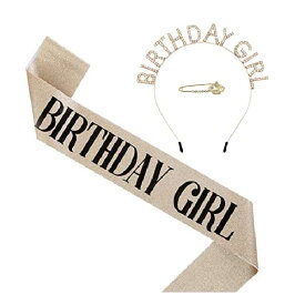 HUAZONTOM 誕生日 王冠 たすき ブローチ 3点セット 「BIRTHDAY GIRL」 パーティーグッズ 誕生日カチューシャ ティアラ パーティーハット バースデー 飾り 女の子 メタルゴールド 「誕生日ガール」