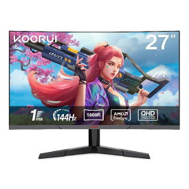 KOORUI ゲーミングモニター 27インチモニター 湾曲モニター 曲面モニター QHD(2560x1440)/144Hz/1ms（MPRT）/FreeSync対応（G-SYNC互換）/DPx1 HDMIx2/VESAマウント対応/傾き調節 27E6QC